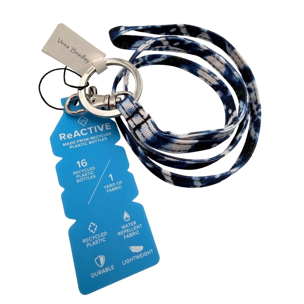 Vera Bradley ReActive Lanyard Blue Shibori Tie Dye Recycle Keychain Teacher Gift